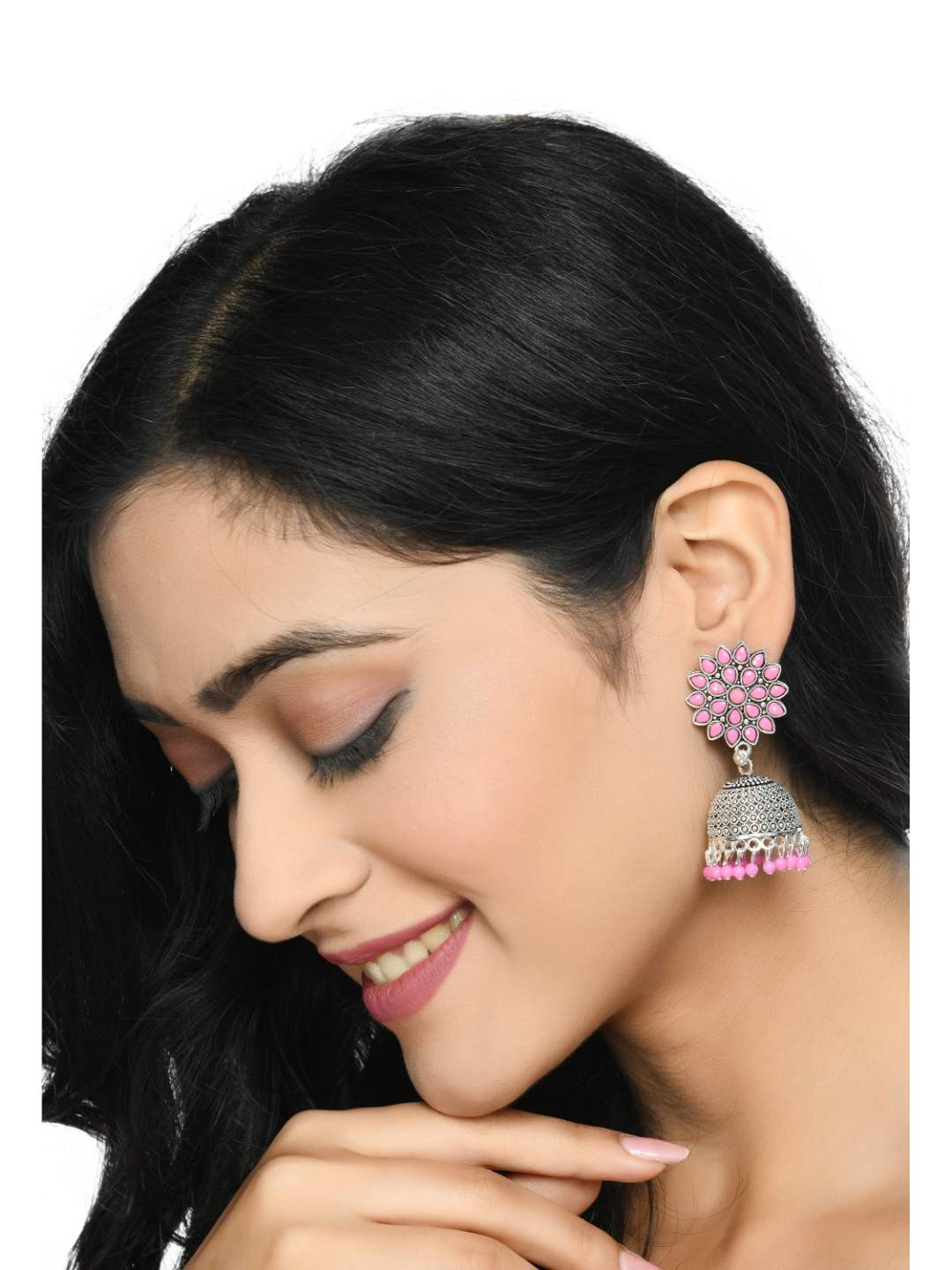 Trendia Silver-Plated Kundan Work with Pink Pearls Jh