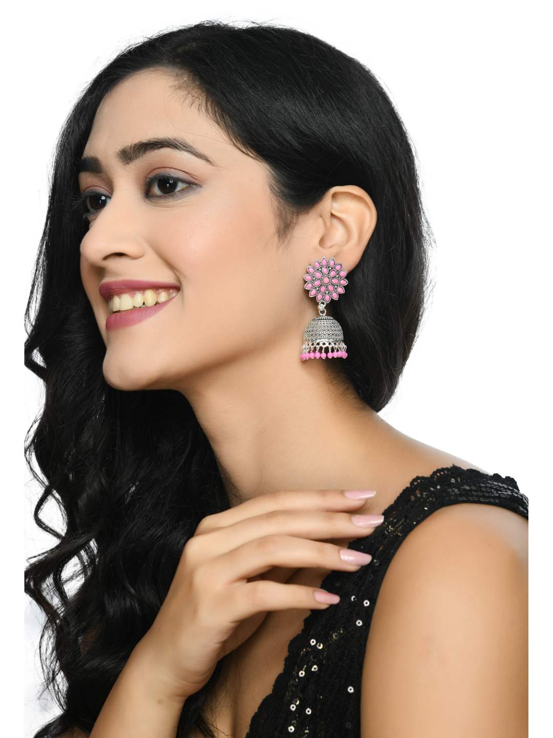 Trendia Silver-Plated Kundan Work with Pink Pearls Jh