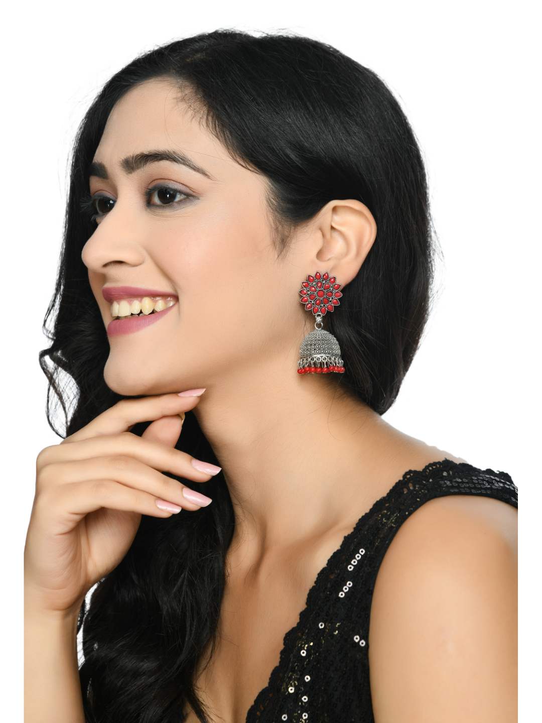 Trendia Silver color Kundan with Red Pearls Jh