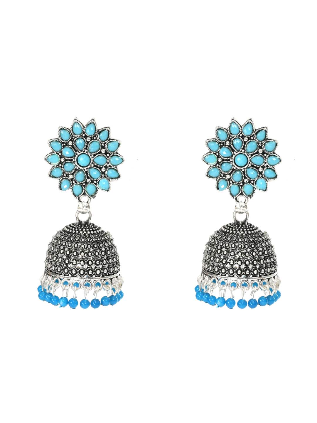 Trendia Silver-Plated Sky Blue color Kundan with Pearls Jhumkas Jker_132