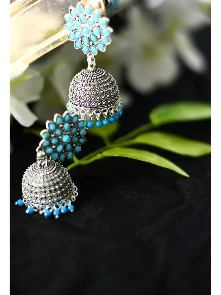 Trendia Silver-Plated Sky Blue color Kundan with Pearls Jh