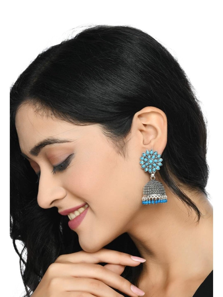 Trendia Silver-Plated Sky Blue color Kundan with Pearls Jh