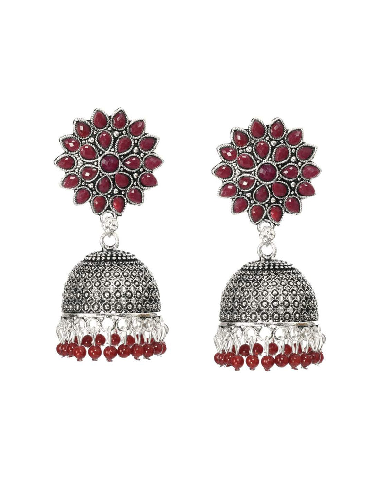 Trendia Silver-Plated Maroon color Kundan with Pearls Jh