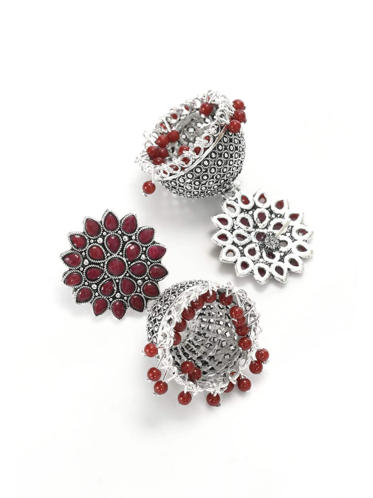Trendia Silver-Plated Maroon color Kundan with Pearls Jh