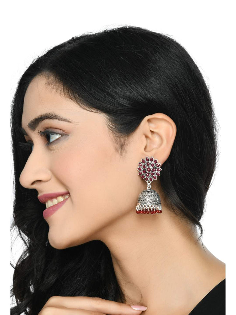 Trendia Silver-Plated Maroon color Kundan with Pearls Jh
