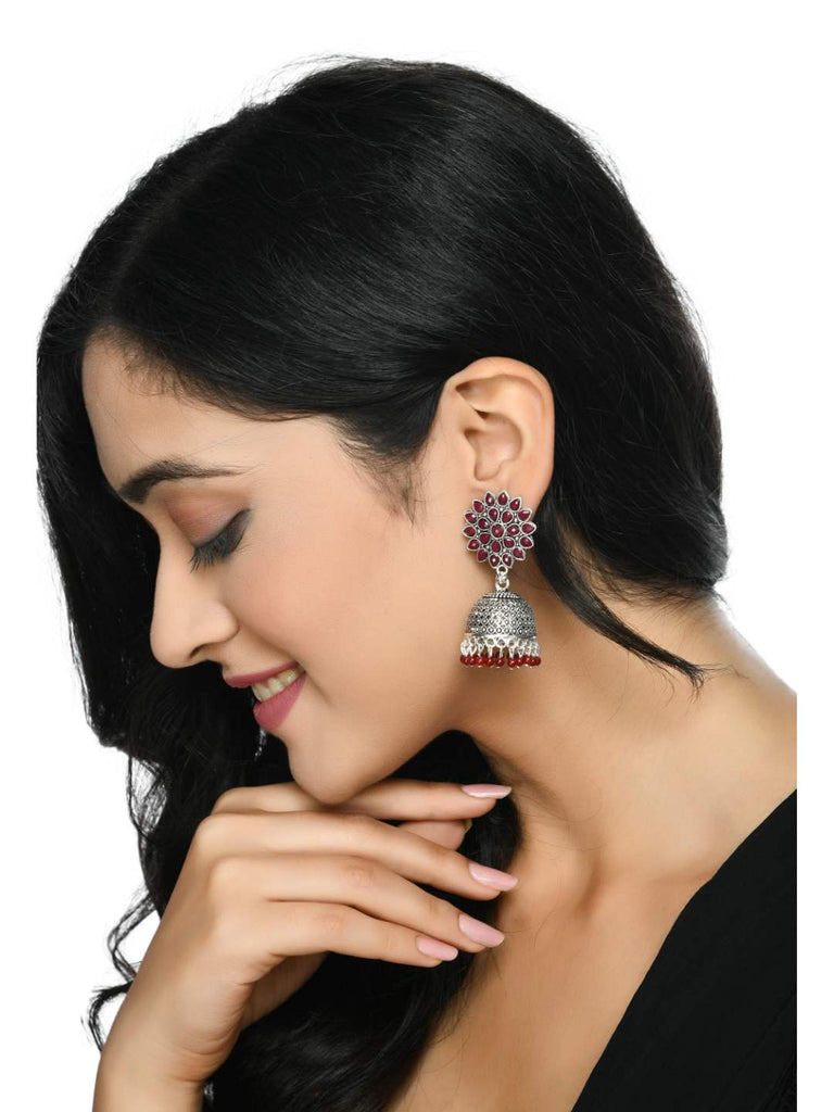 Trendia Silver-Plated Maroon color Kundan with Pearls Jh