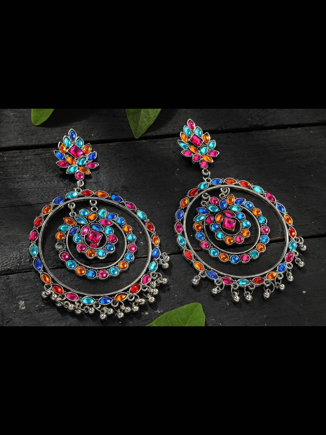 Women's  Trendia Multi color circles Earrings with Kundan Jker_137 - Kamal Johar