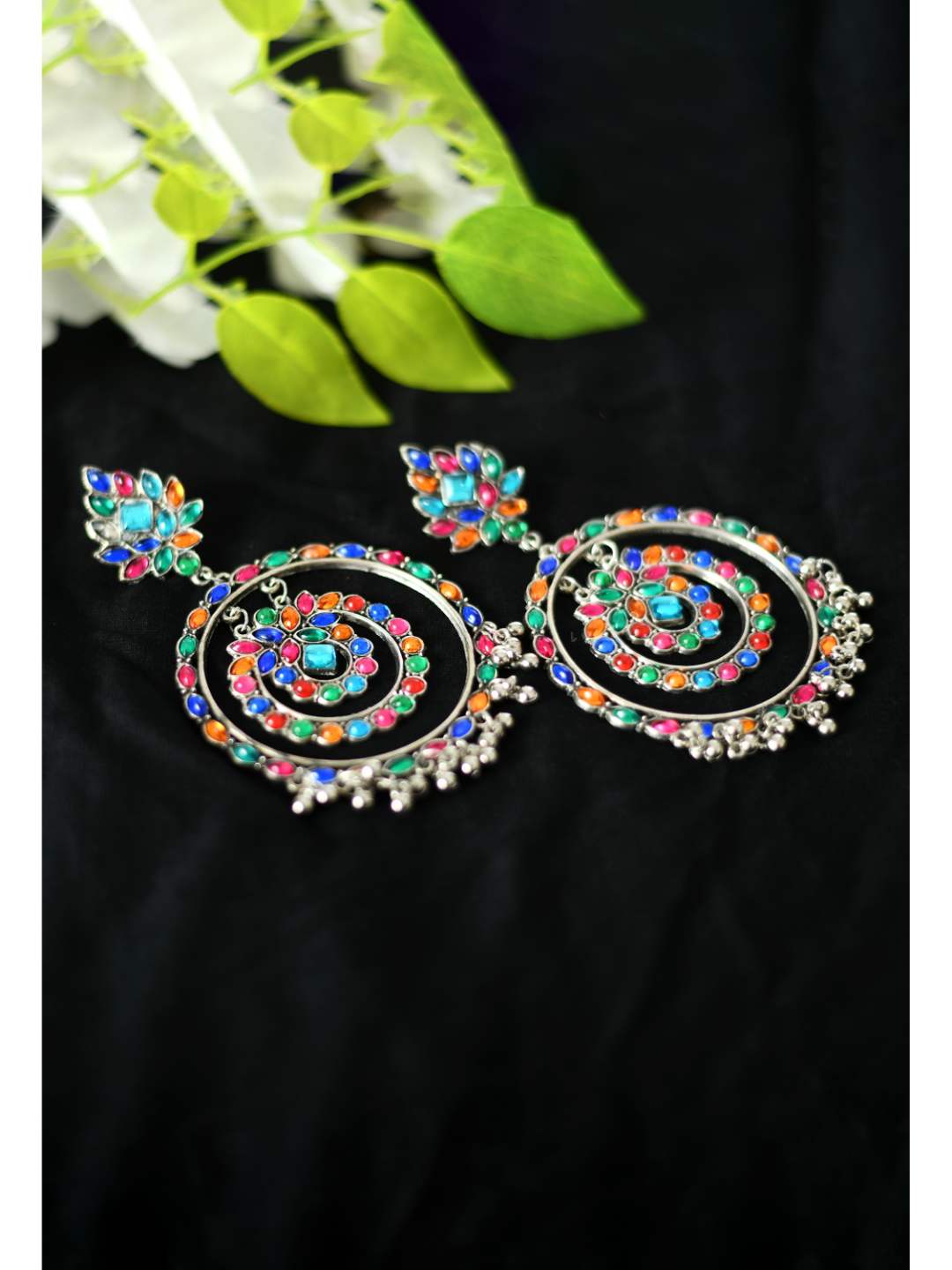 Women's  Trendia Multi color circles Earrings with Kundan Jker_137 - Kamal Johar