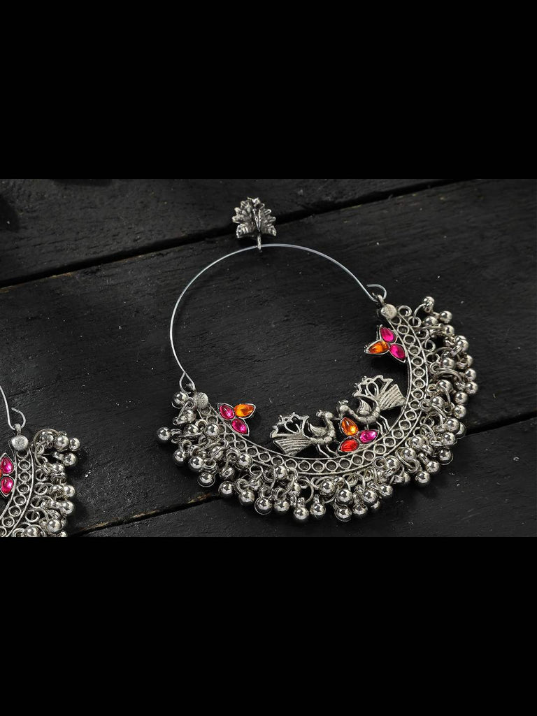 Johar Kamal Silver-Plated Peacock Design Multi colour Kundan Ear