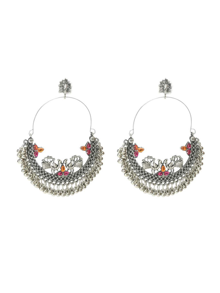 Johar Kamal Silver-Plated Peacock Design Multi colour Kundan Ear