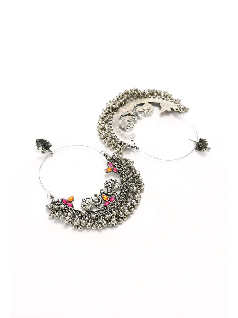 Johar Kamal Silver-Plated Peacock Design Multi colour Kundan Ear