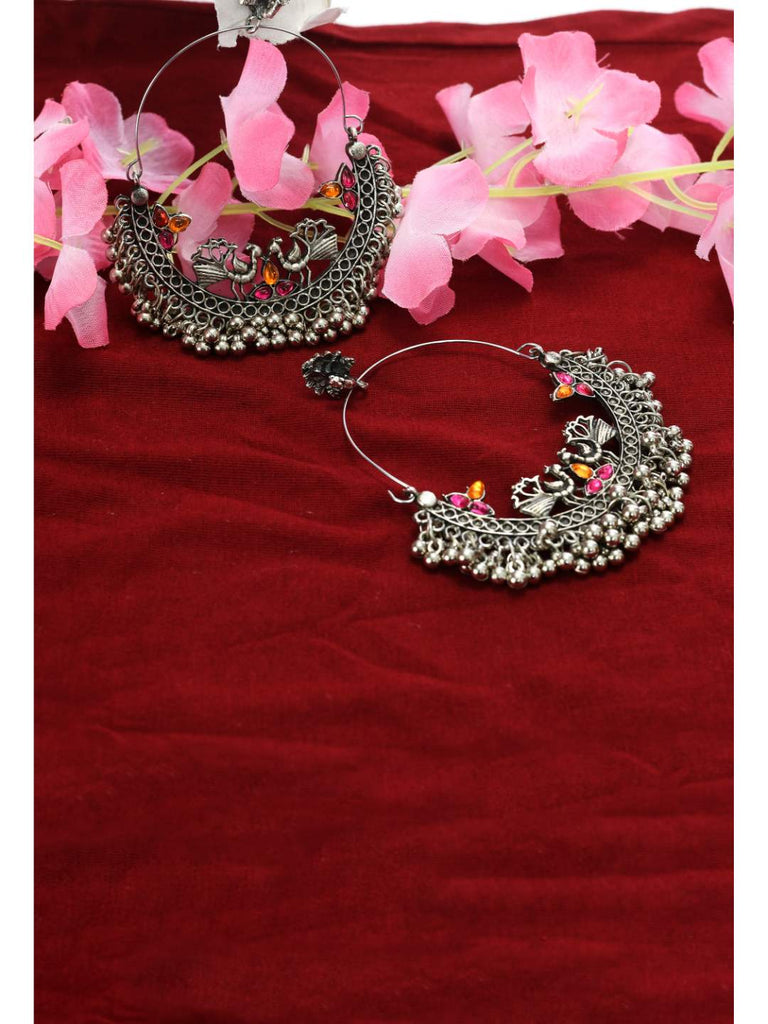 Johar Kamal Silver-Plated Peacock Design Multi colour Kundan Ear