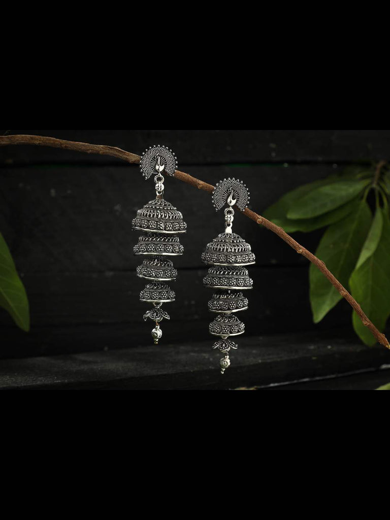 Oxidized Peacock design Silver Color Earrings