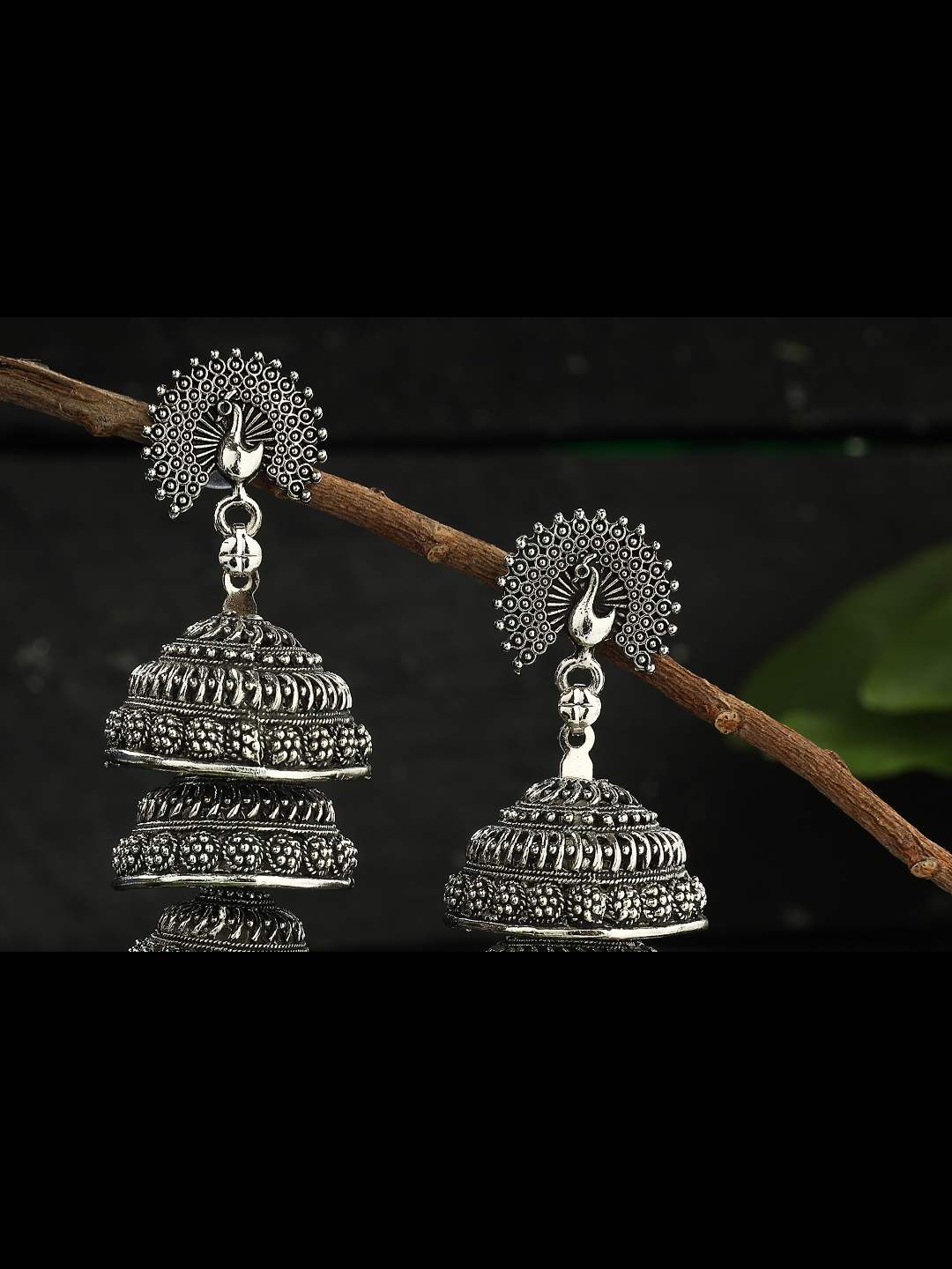 Oxidized Peacock design Silver Color Earrings - Johar Kamal