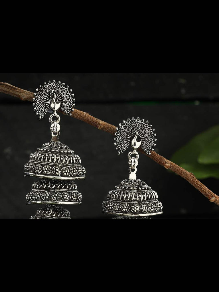 Oxidized Peacock design Silver Color Earrings