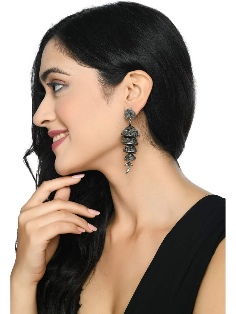 Oxidized Peacock design Silver Color Earrings