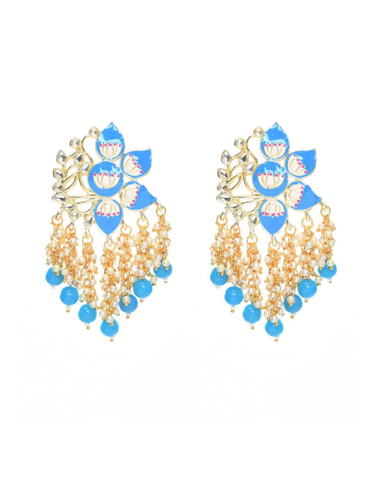 Johar Kamal Women Gold-Plated Kundan Studded, Meenakari Earrings In Floral Pa