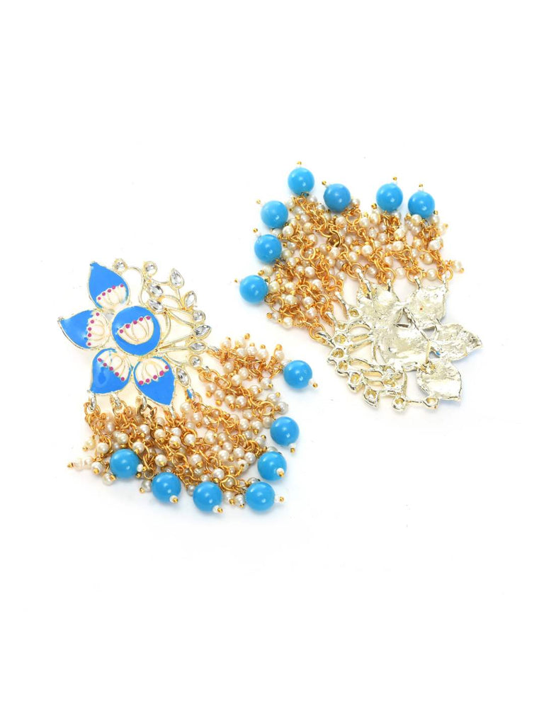 Johar Kamal Women Gold-Plated Kundan Studded, Meenakari Earrings In Floral Pa