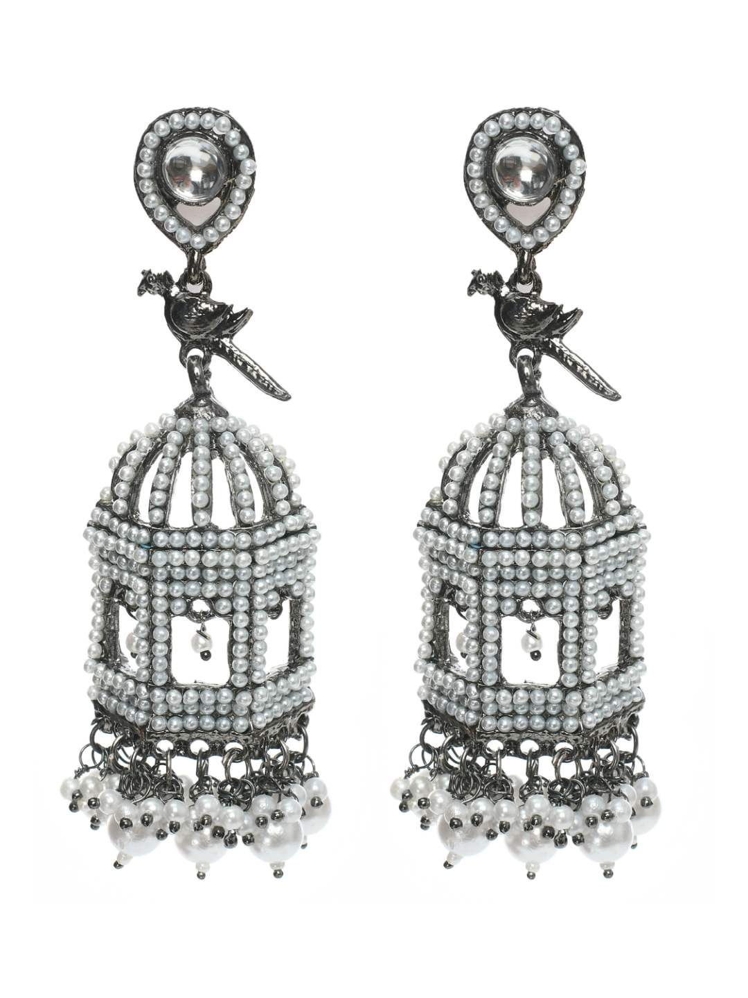 Johar Kamal Black colour Bird Nest Design Earrings with Pearls Jker_151
