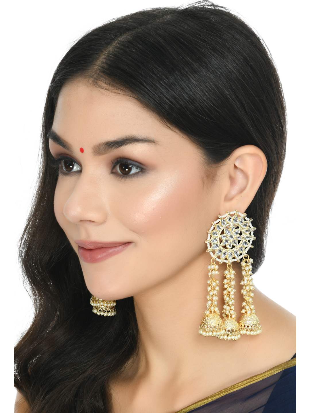 Johar Kamal Golden Plated Earrings with Kundan & Pearls Jker_152