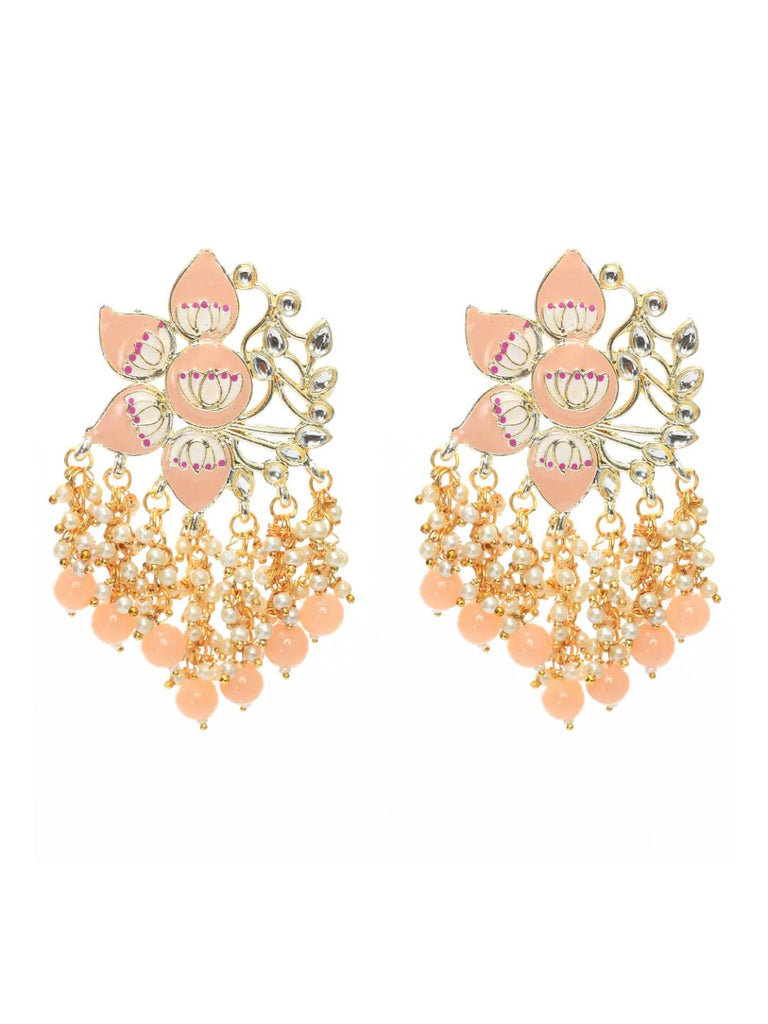 Johar Kamal Women Gold-Plated Kundan Studded, Meenakari Earrings In Floral Pa