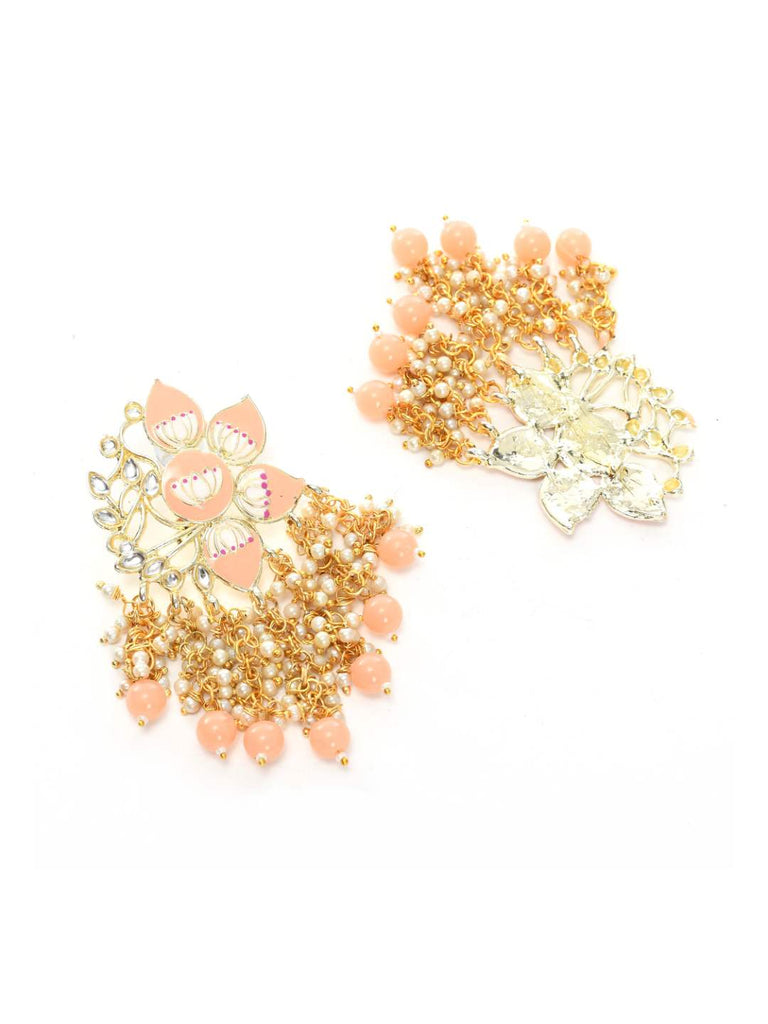 Johar Kamal Women Gold-Plated Kundan Studded, Meenakari Earrings In Floral Pa
