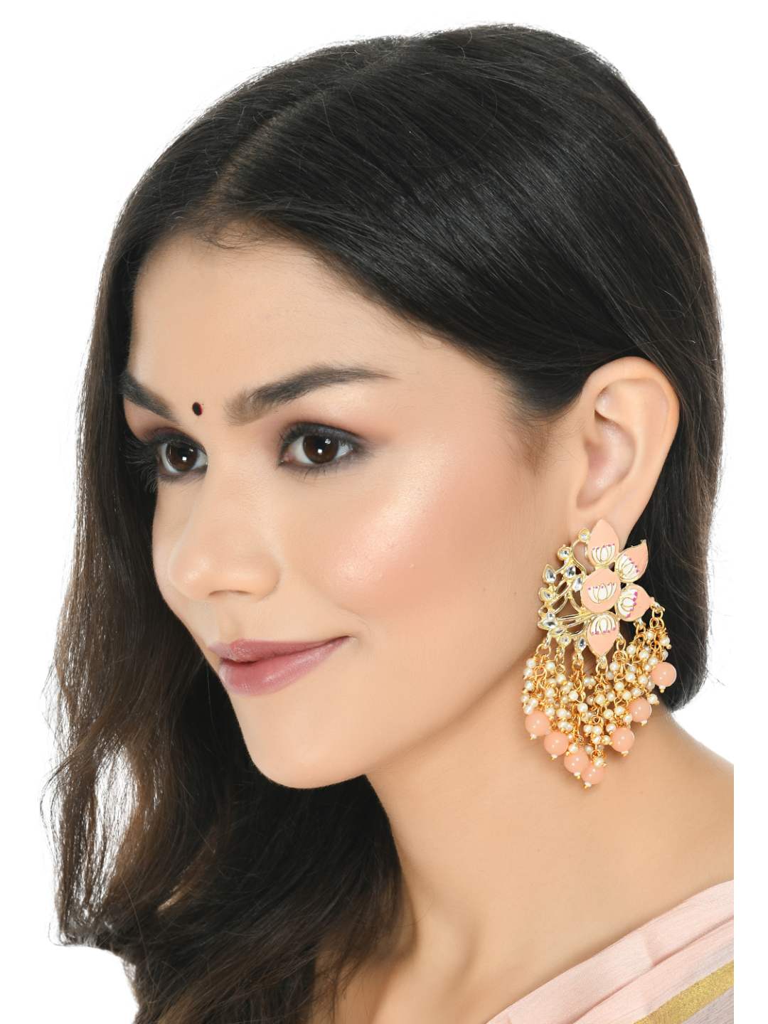 Johar Kamal Women Gold-Plated Kundan Studded, Meenakari Earrings In Floral Pattern Jker_153