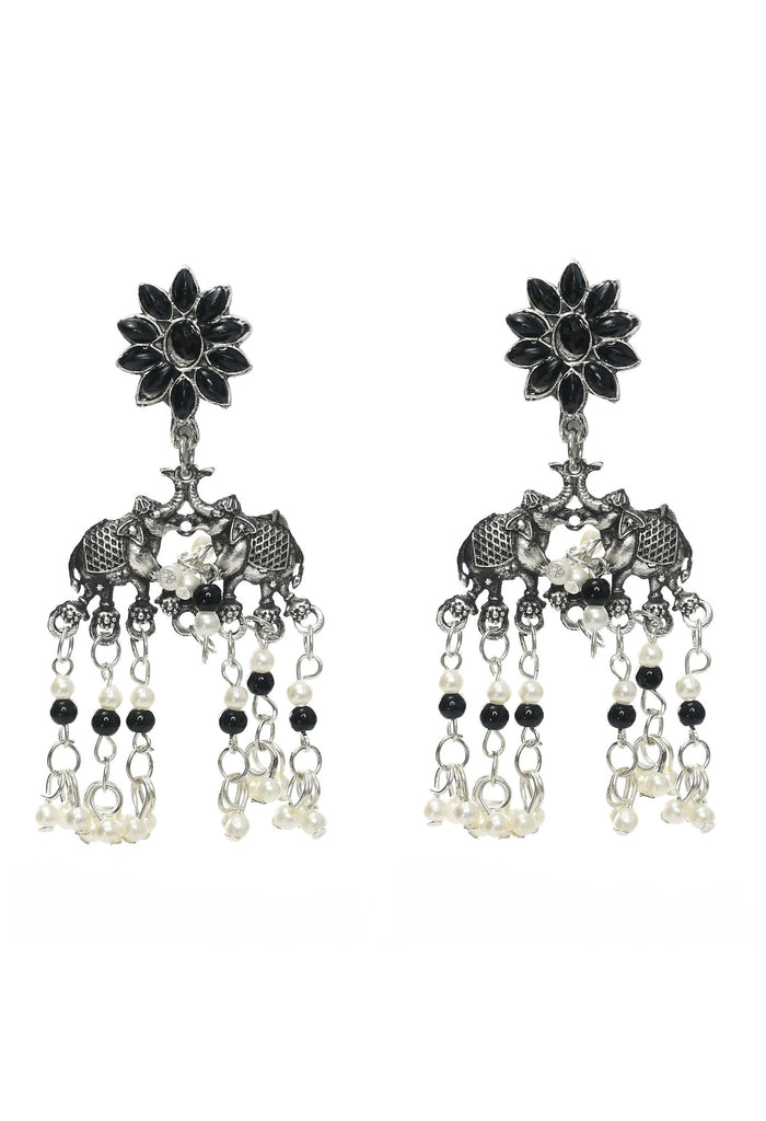 Trendia Silver-Plated Black Kundan Elephant design Necklac