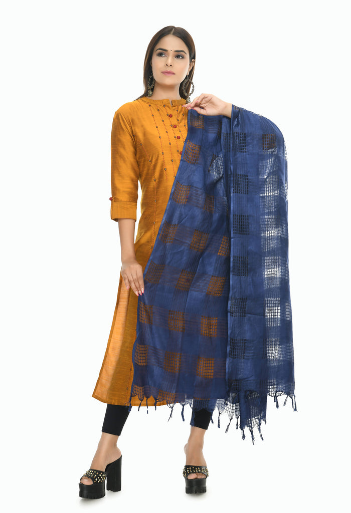 Women's Navy Blue Colour Window Design Cotton Dupatta Mfd0013