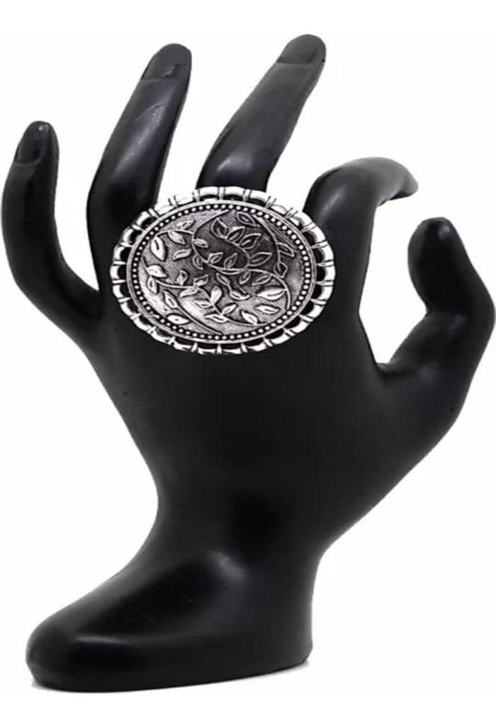 Johar Kamal Oxidised Silver Toned Textured Adjustable R