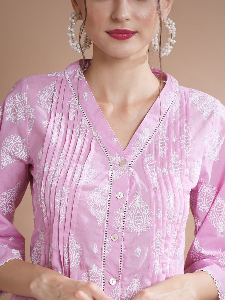 Women's Pink Printed V-Neck Top