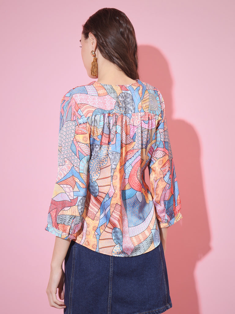Women's Multi Printed V-Neck Top