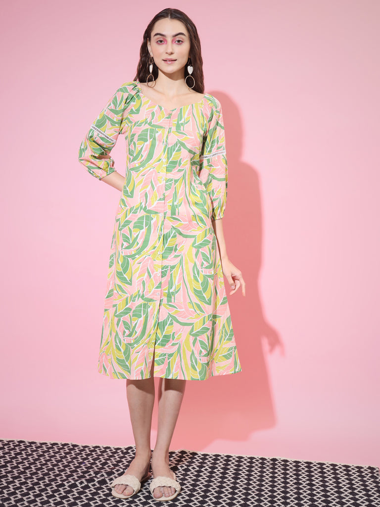 Women's Multi Abstract Printed A-Line Dress