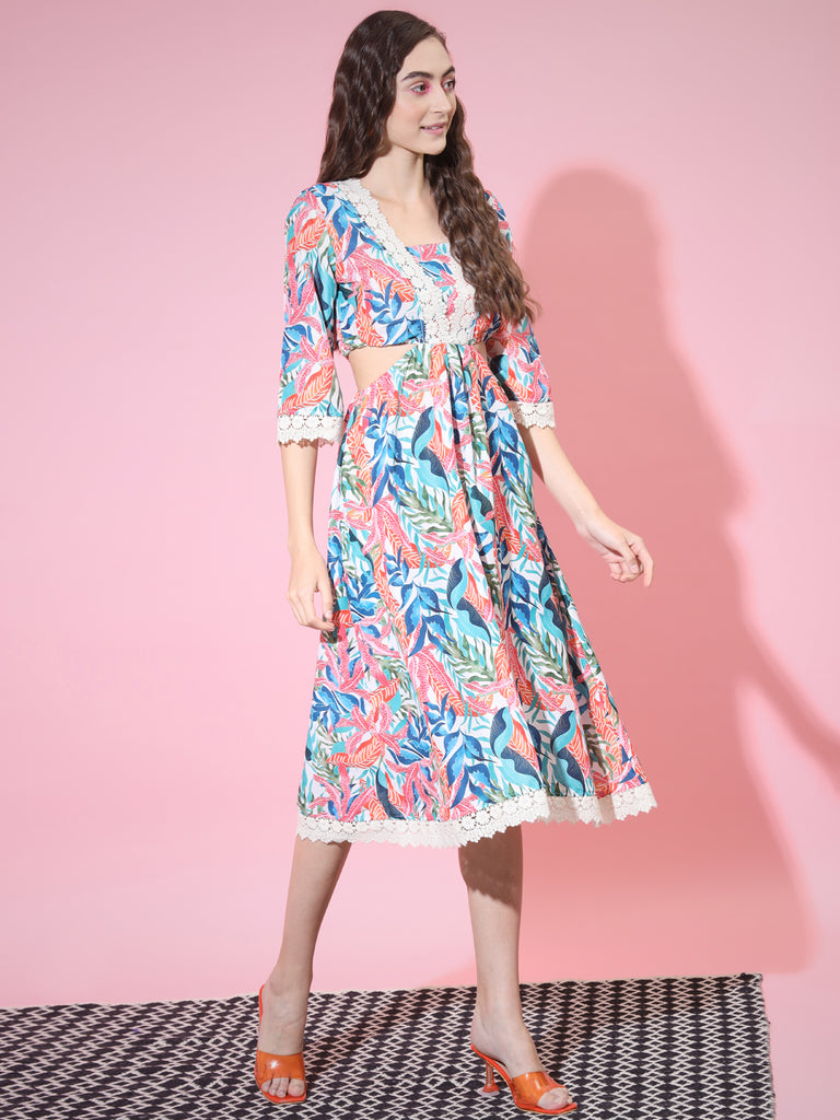 Women's Multi Floral Printed Fit And Flare Dress
