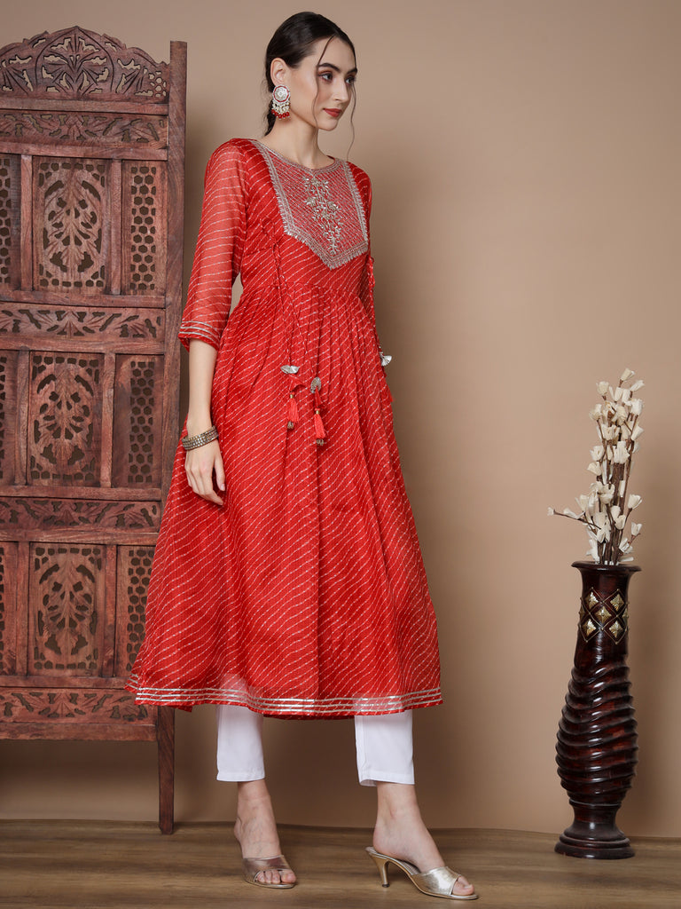 Women's Red Anarkali Kurta