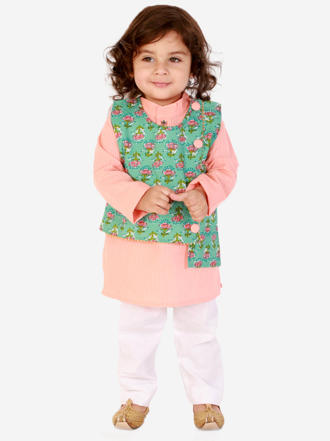 Boy's Floral Jacket Kantha Kurta Pyjama set - KID1 Boys