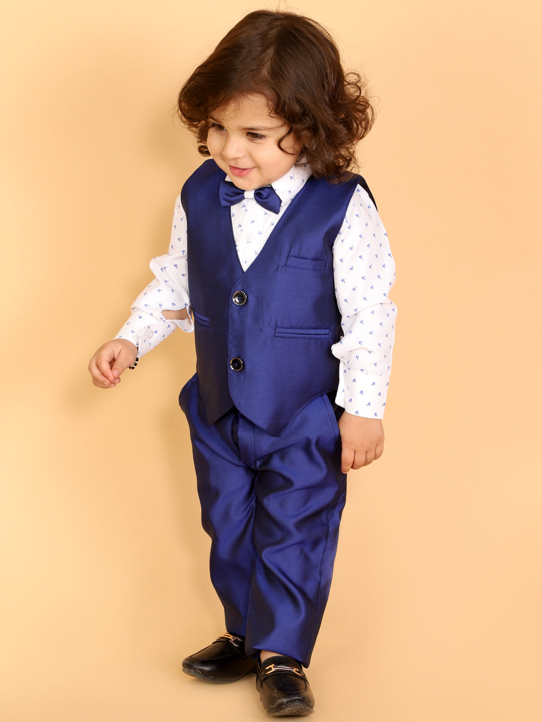 Boy's Silk Blend  Polka Dots Design Print Full Length Suit Set - KID1 Boys