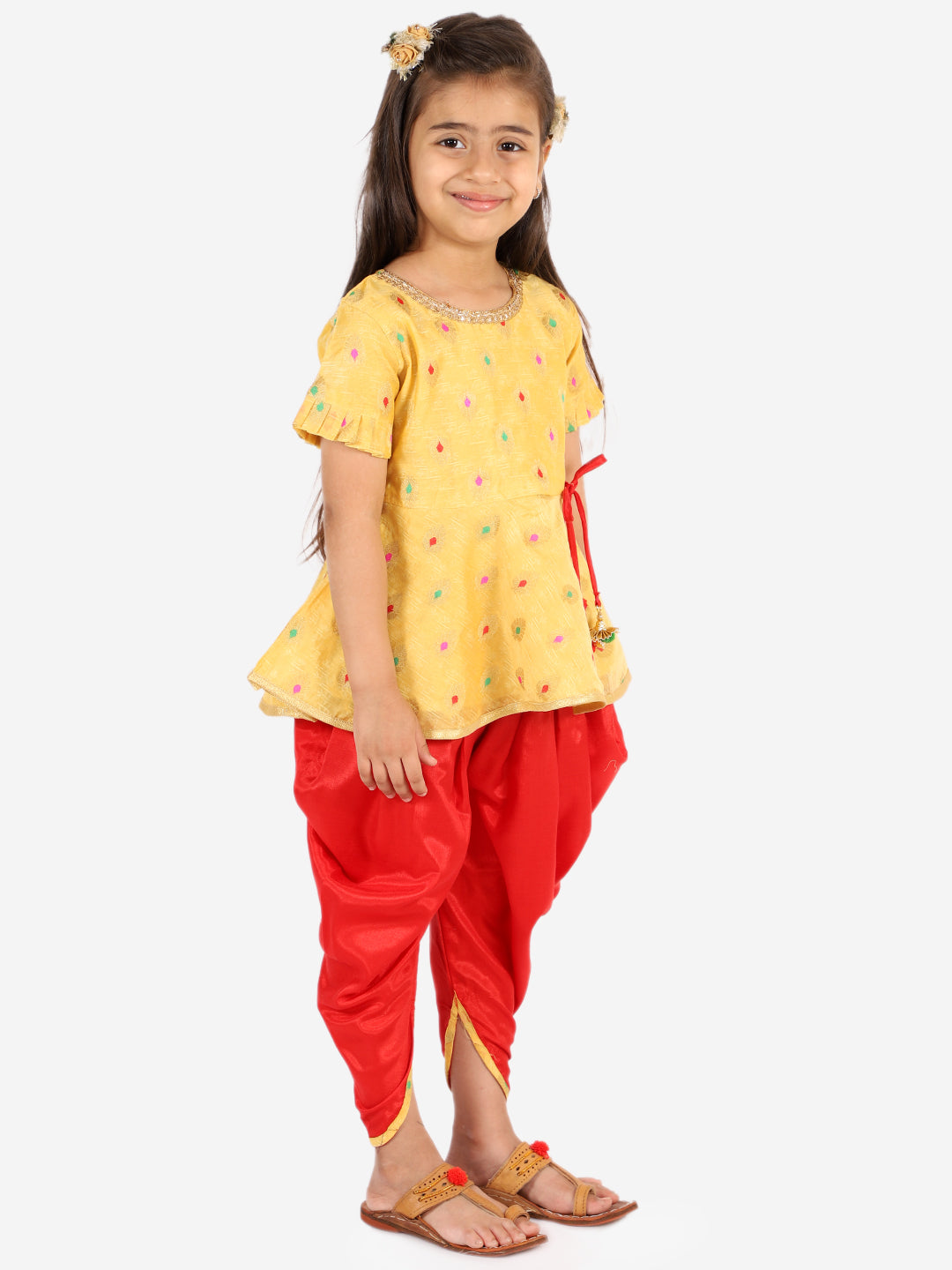 Chanderi Silk Kurta & Dhoti Pant Set for Girls -  KID1 Girls