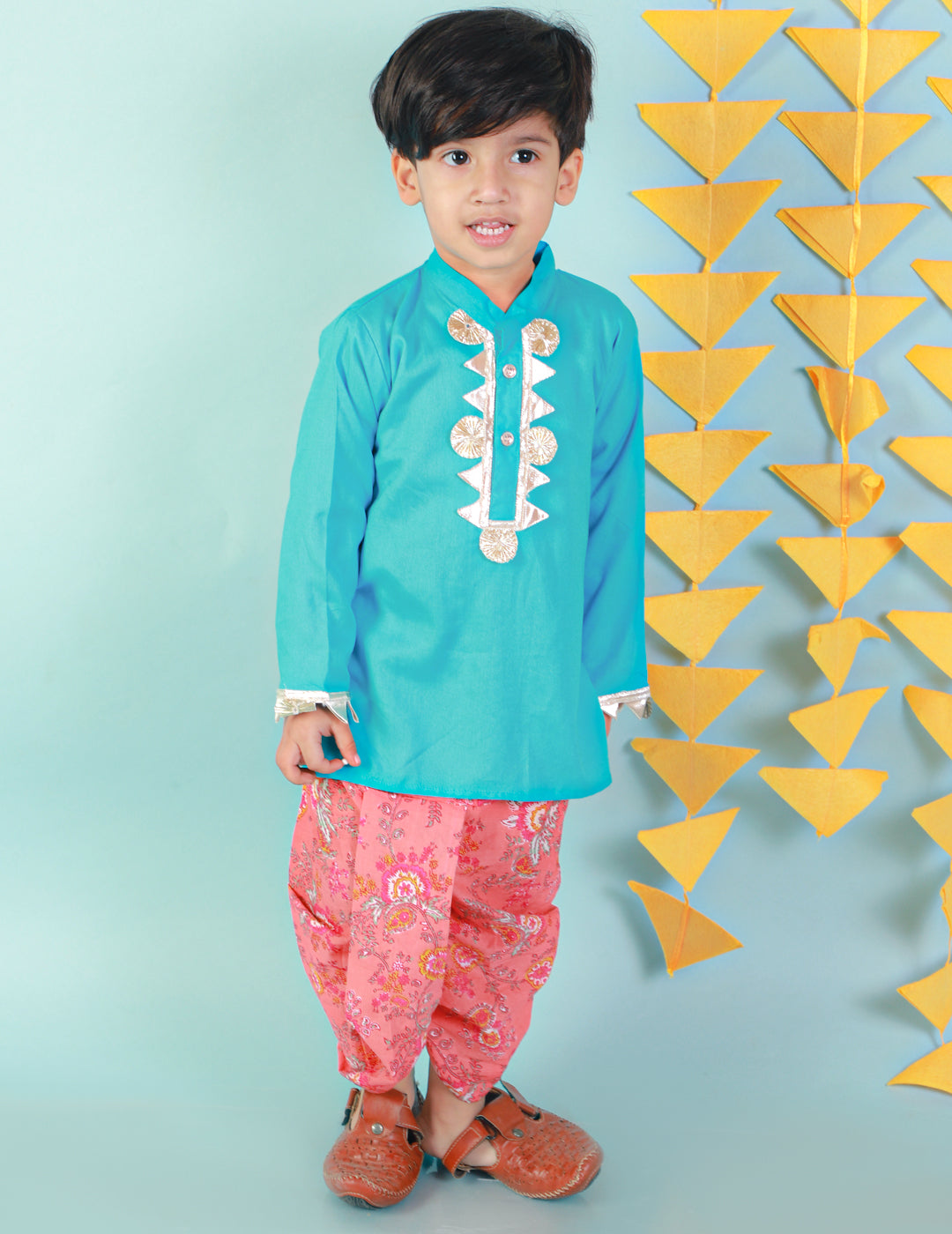 Boy's Blue Color Kurta with floral dhoti - KID1 Boys