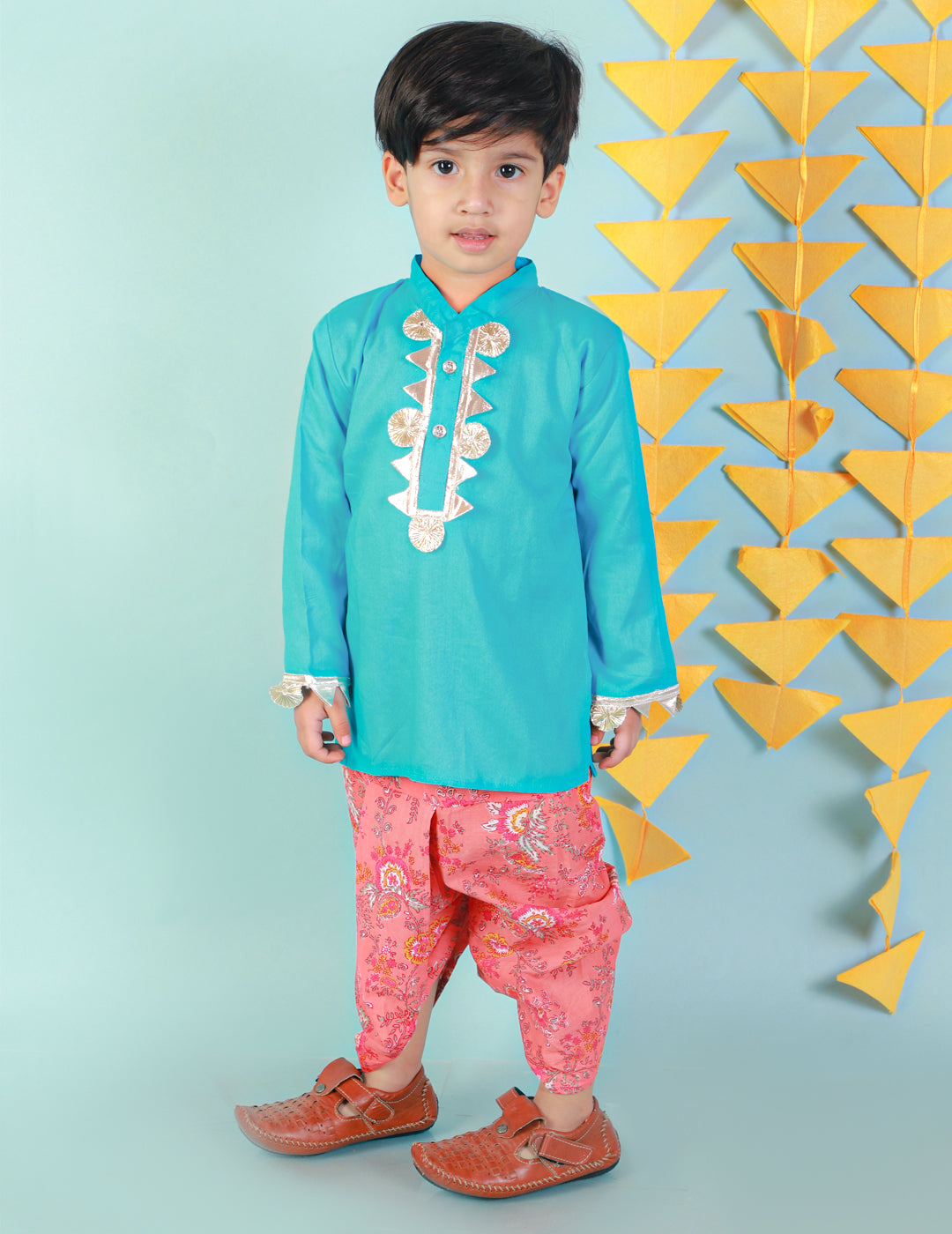 Boy's Blue Color Kurta with floral dhoti - KID1 Boys