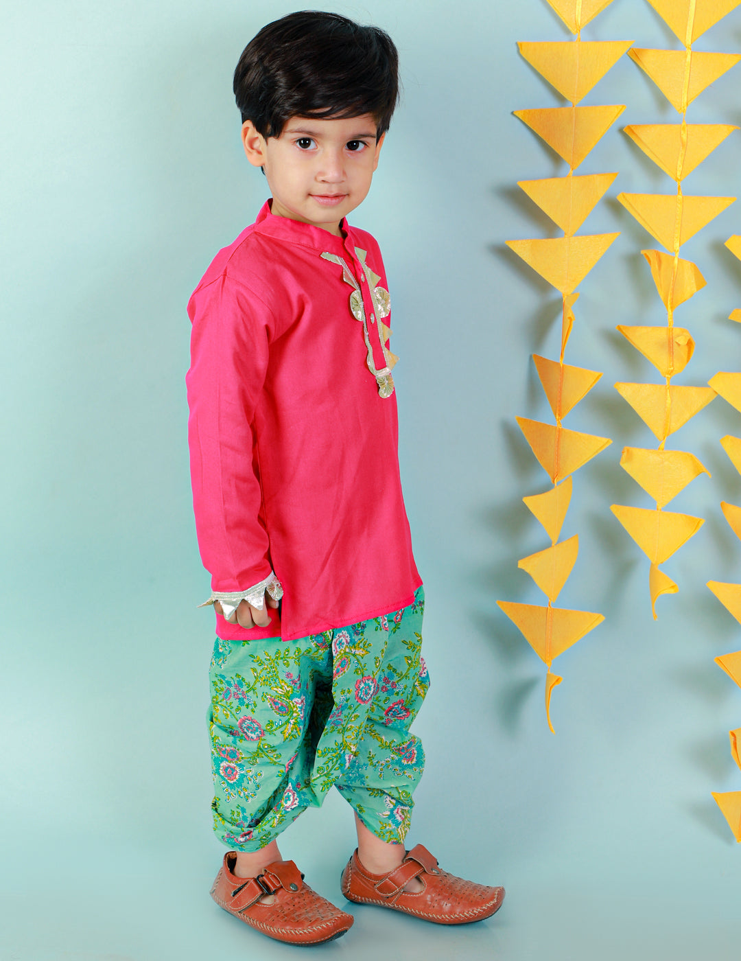 Boy's Pink Color Kurta with floral dhoti - KID1 Boys