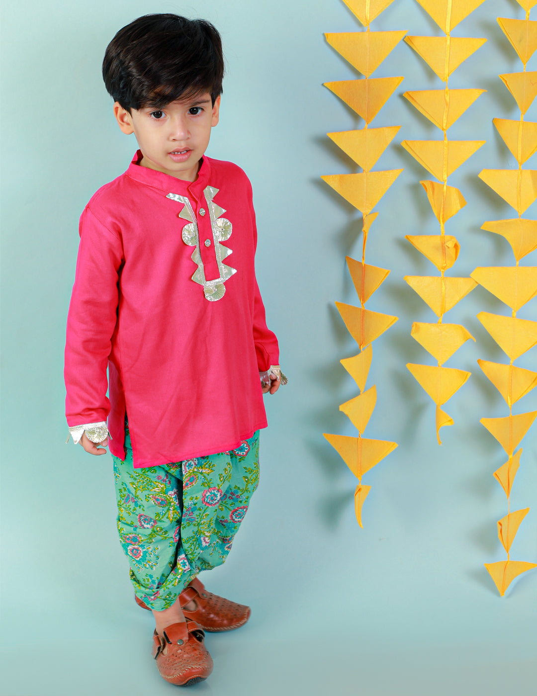 Boy's Pink Color Kurta with floral dhoti - KID1 Boys