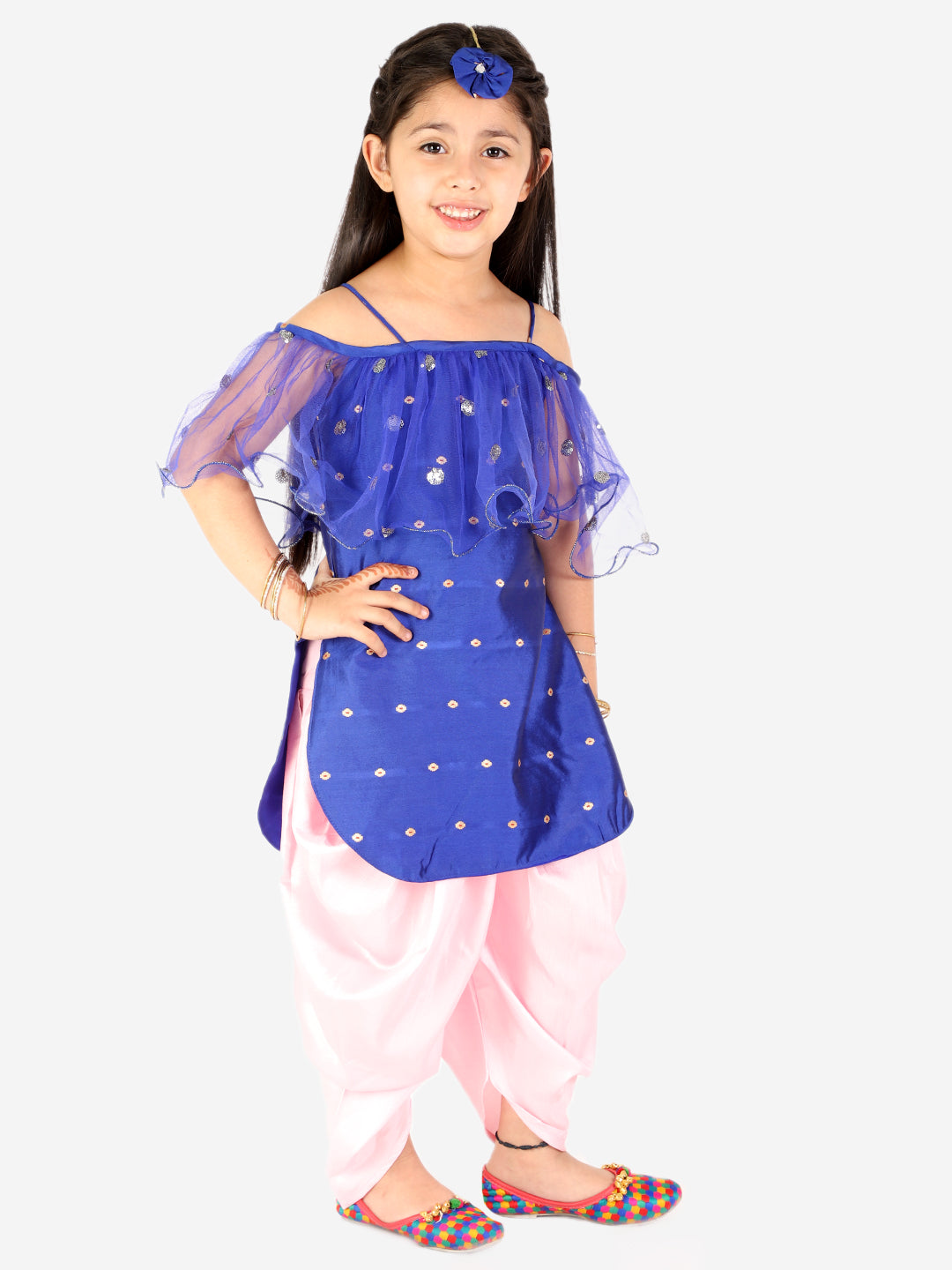 Girl's Frilly Fusion kurti dhoti with mang tikka - KID1 Girls