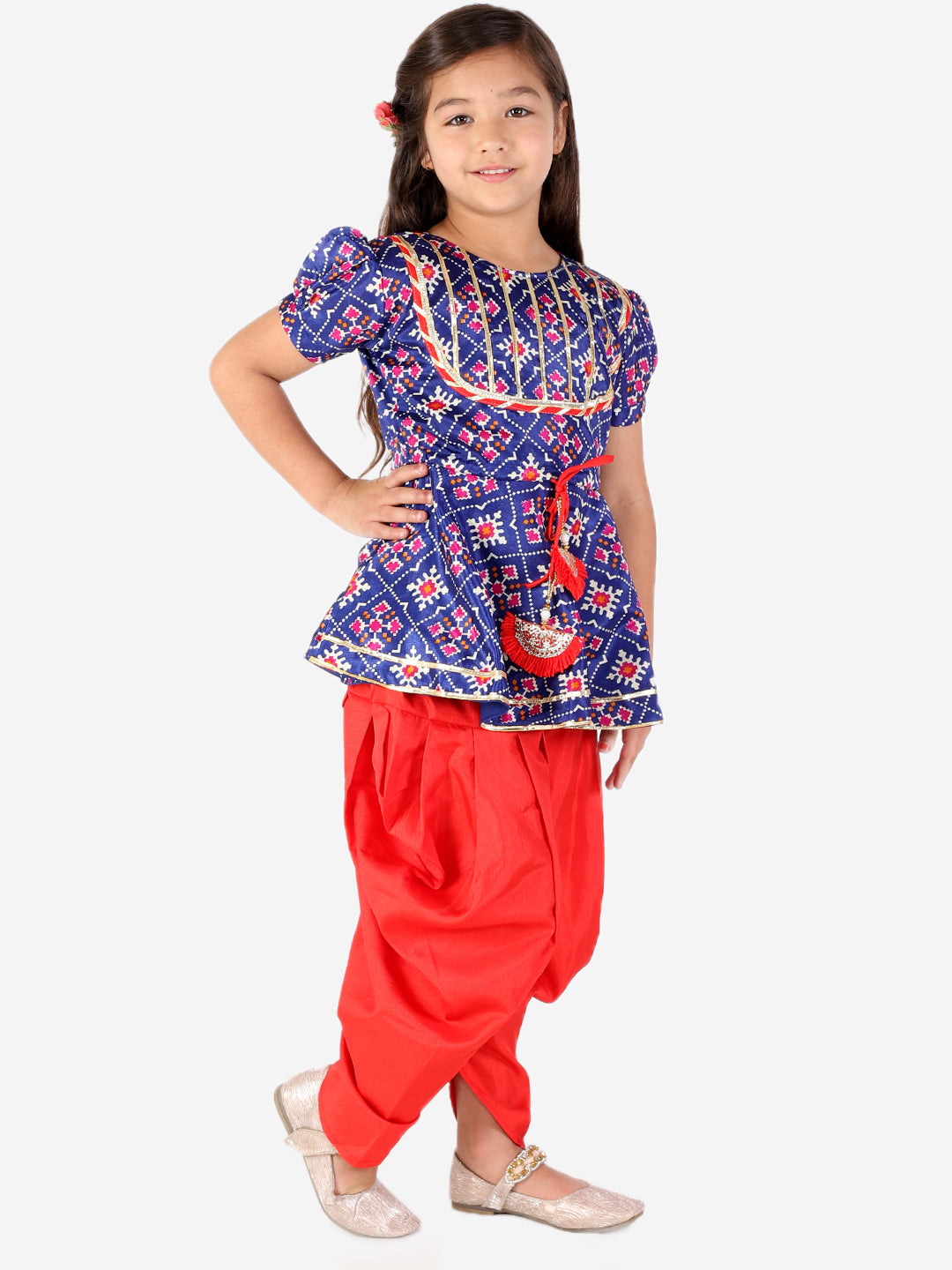Girl's Silk Blend Printed Full Length Kurta & Dhoti Pant Set -KID1 Girls