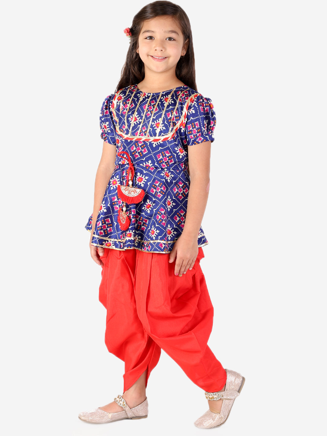 Girl's Silk Blend Printed Full Length Kurta & Dhoti Pant Set -KID1 Girls