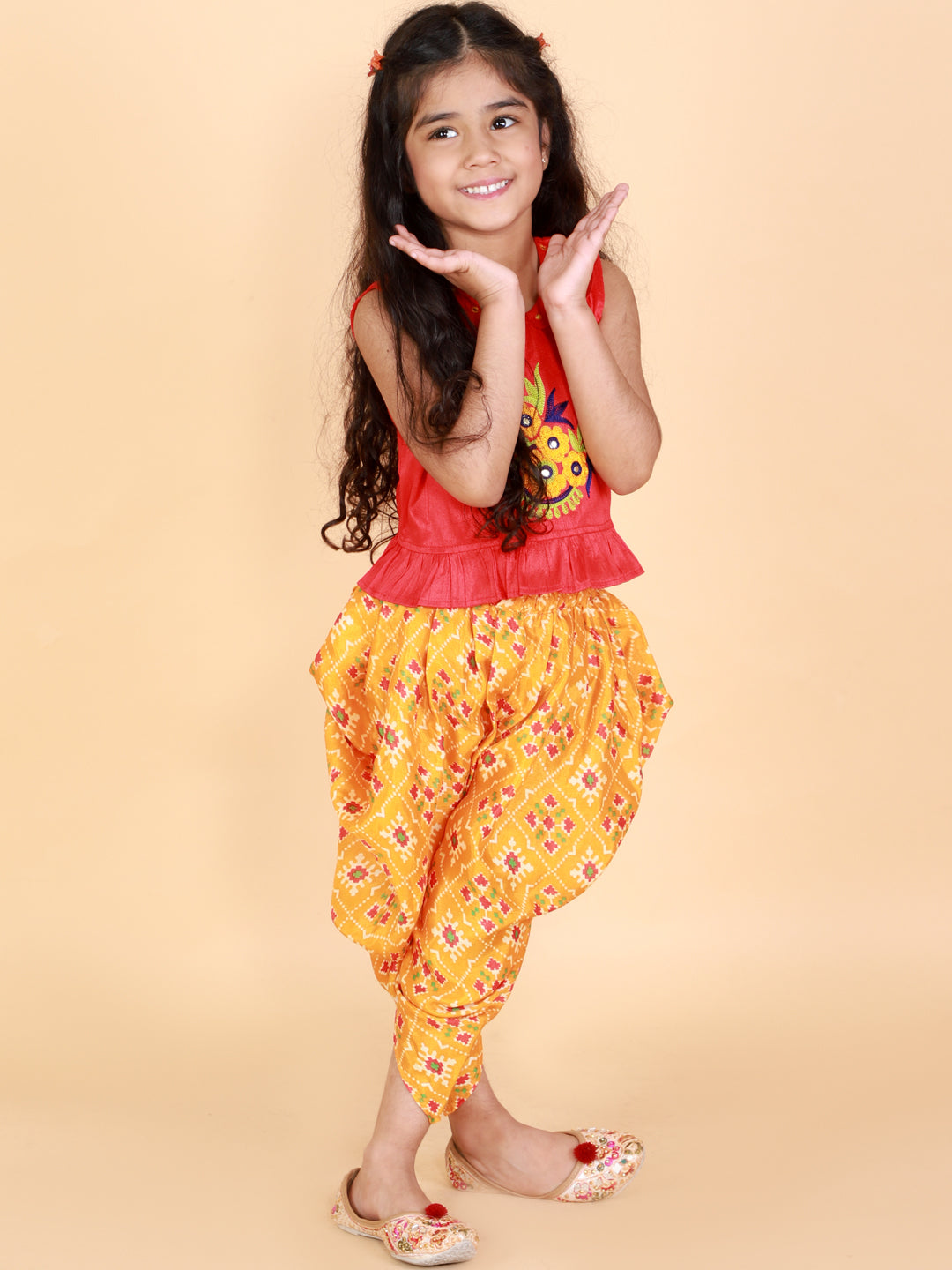 Girl's Silk Blend Embroidered Full Length Kurta & Dhoti Pant Set -KID1 Girls