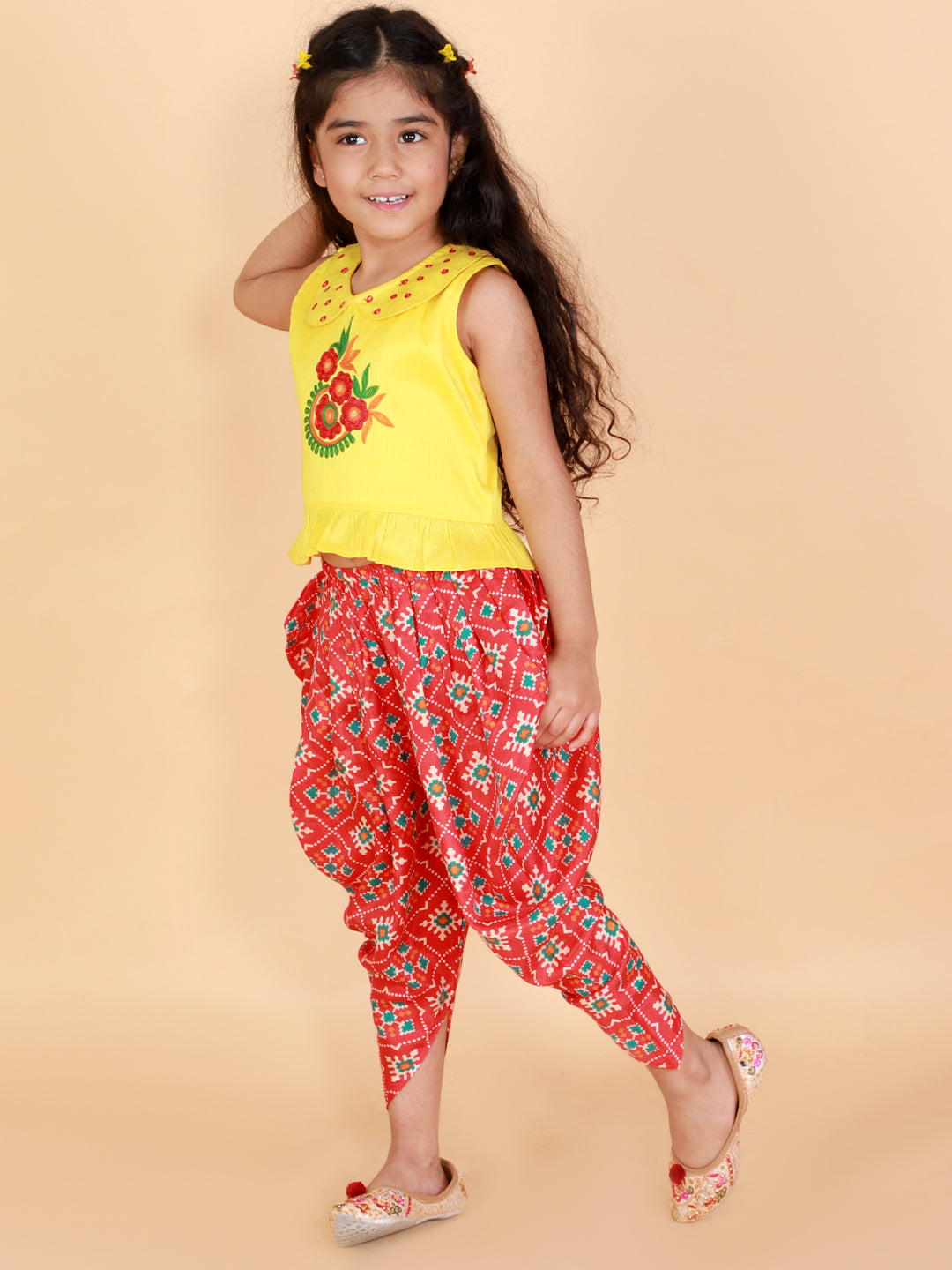 Girl's Silk Blend Embroidered Full Length Kurta & Dhoti Pant Set -KID1 Girls