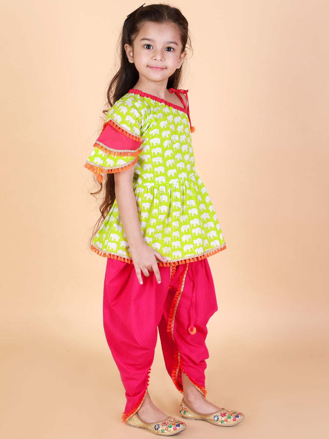 Girl's Pure Cotton Printed Ankle Length Kurta & Dhoti Pant Set -KID1 Girls