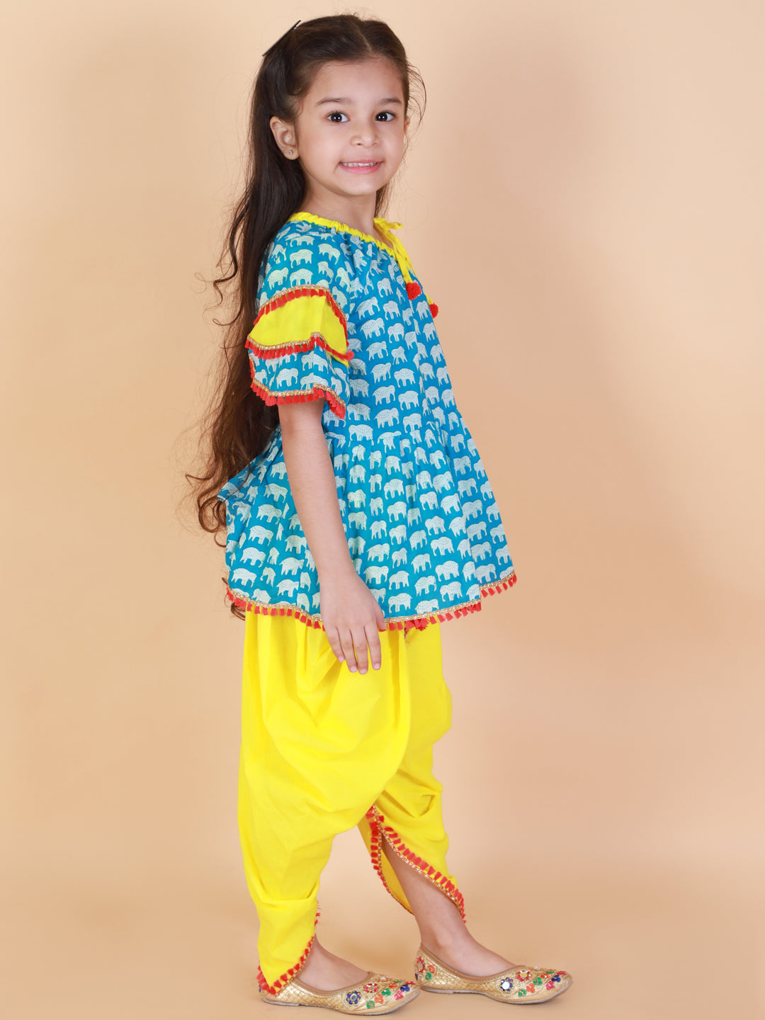 Girl's Pure Cotton Printed Ankle Length Kurta & Dhoti Pant Set -KID1 Girls