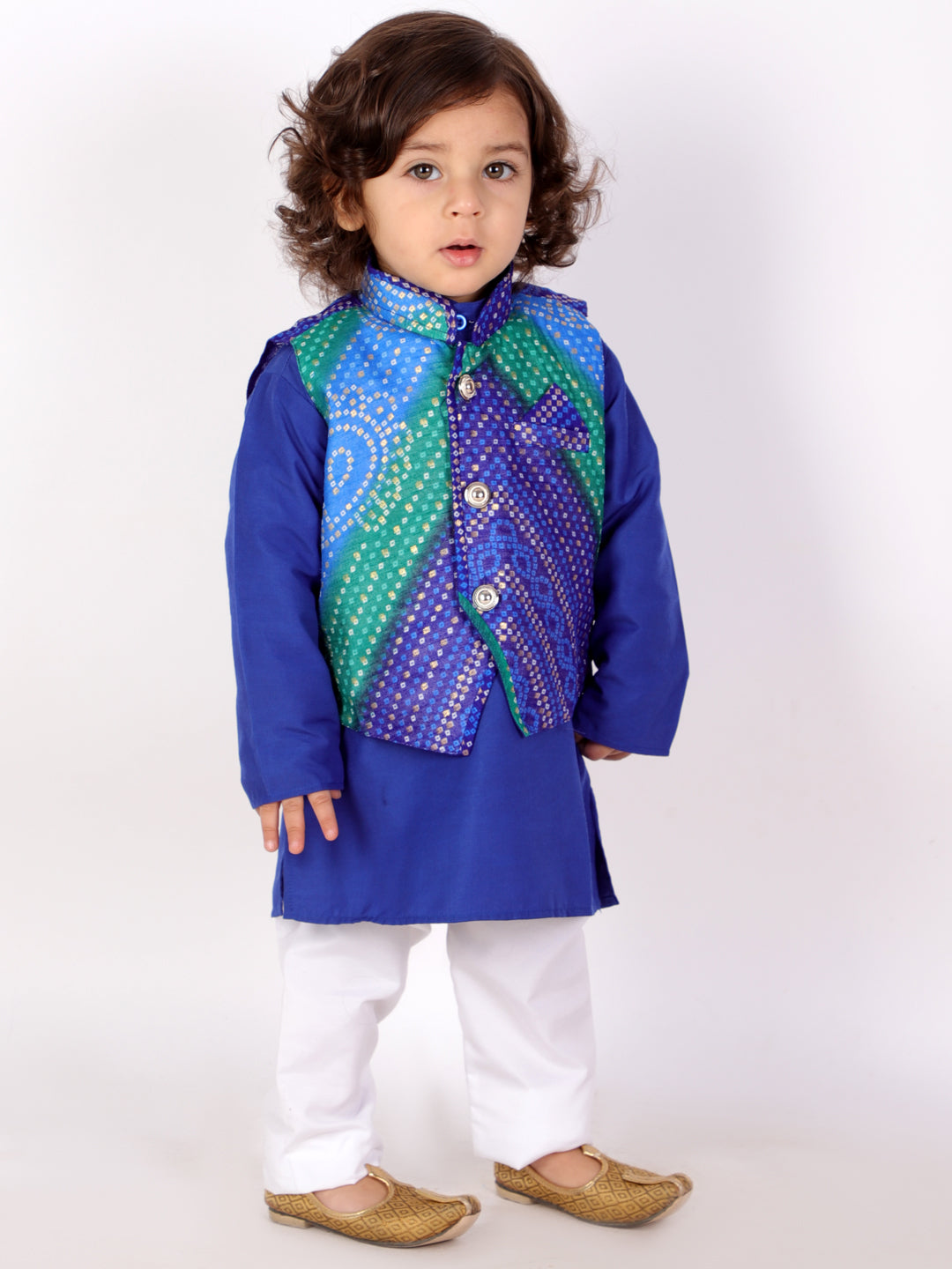 Boy's Silk Blend Bandhani Print Full Length Kurta Pyjama Set - KID1 Boys